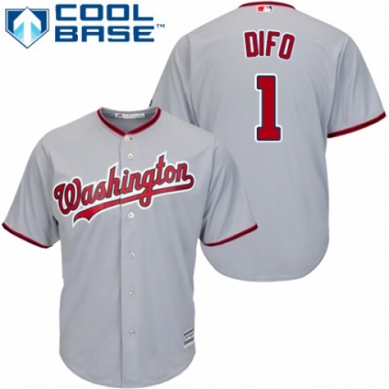 Youth Majestic Washington Nationals 1 Wilmer Difo Authentic Grey Road Cool Base MLB Jersey