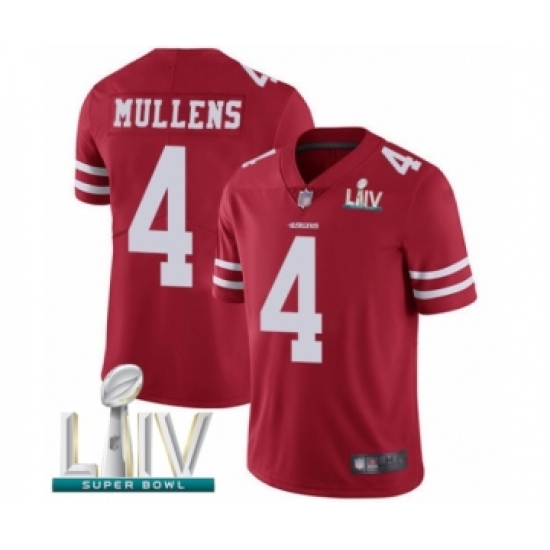 Men's San Francisco 49ers 4 Nick Mullens Red Team Color Vapor Untouchable Limited Player Super Bowl LIV Bound Football Jersey