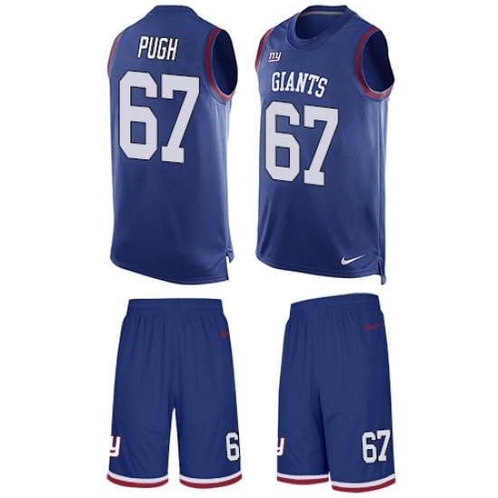 Men's Nike New York Giants 67 Justin Pugh Limited Royal Blue Tank Top Suit NFL Jersey