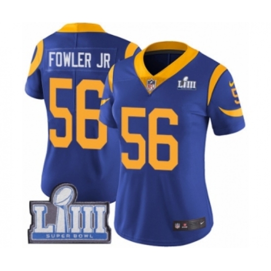 Women's Nike Los Angeles Rams 56 Dante Fowler Jr Royal Blue Alternate Vapor Untouchable Limited Player Super Bowl LIII Bound NFL Jersey