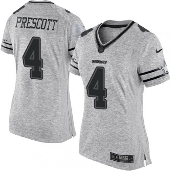 Women's Nike Dallas Cowboys 4 Dak Prescott Limited Gray Gridiron II NFL Jersey