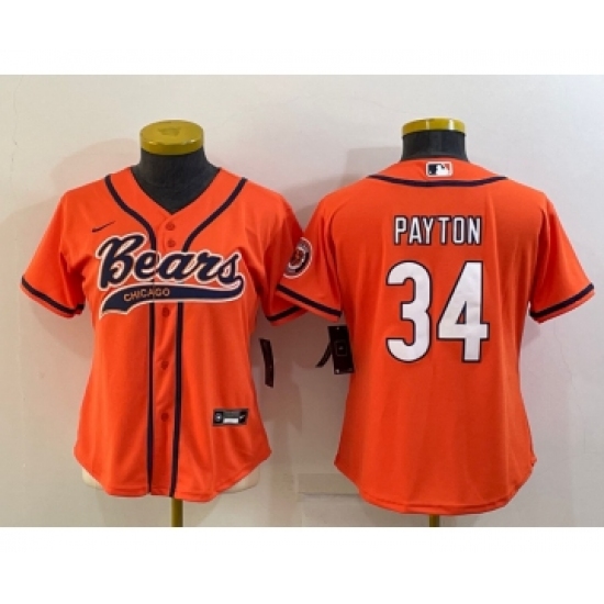 Women's Chicago Bears 34 Walter Payton Orange With Patch Cool Base Stitched Baseball Jersey