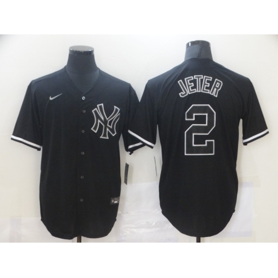 Men's New York Yankees 2 Derek Jeter Authentic Black Nike MLB Jersey