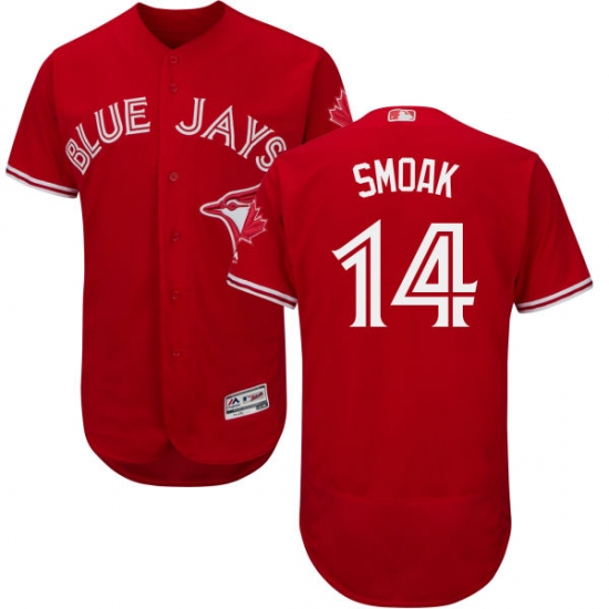 Men's Majestic Toronto Blue Jays 14 Justin Smoak Scarlet Flexbase Authentic Collection Alternate MLB Jersey
