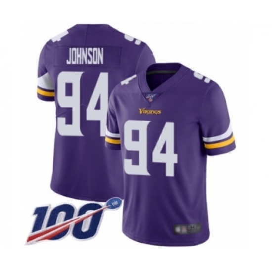 Men's Minnesota Vikings 94 Jaleel Johnson Purple Team Color Vapor Untouchable Limited Player 100th Season Football Jersey