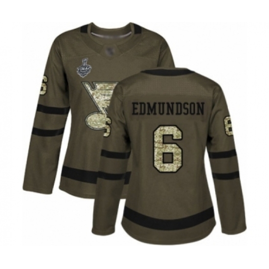 Women's St. Louis Blues 6 Joel Edmundson Authentic Green Salute to Service 2019 Stanley Cup Final Bound Hockey Jersey