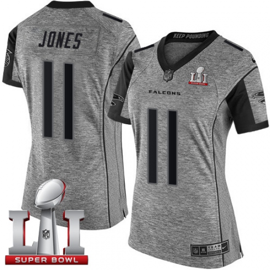 Women's Nike Atlanta Falcons 11 Julio Jones Limited Gray Gridiron Super Bowl LI 51 NFL Jersey