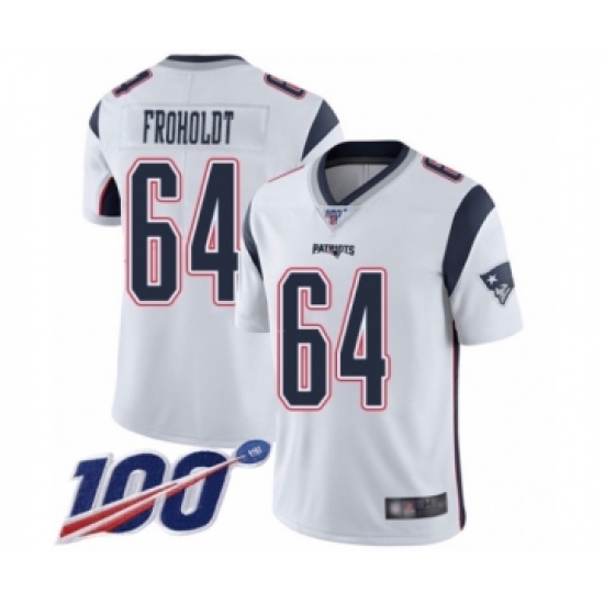 Men's New England Patriots 64 Hjalte Froholdt White Vapor Untouchable Limited Player 100th Season Football Jersey