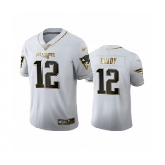 Men's New England Patriots 12 Tom Brady Limited White Golden Edition Football Jersey