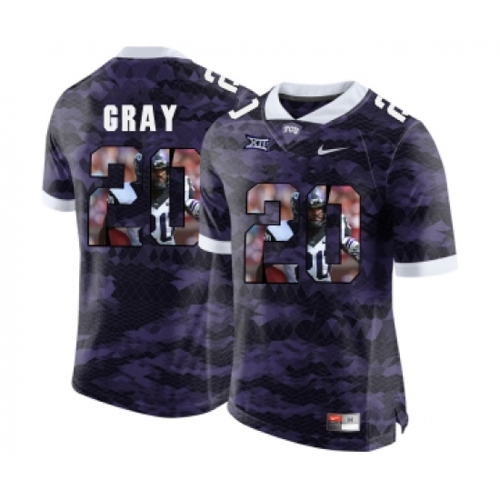 TCU Horned Frogs 20 Deante Gray Purple College With Portrait Print Football Limited Jersey