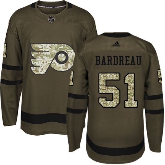 Men's Adidas Philadelphia Flyers 51 Cole Bardreau Authentic Green Salute to Service NHL Jersey