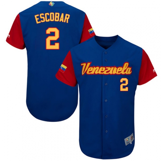 Men's Venezuela Baseball Majestic 2 Alcides Escobar Royal Blue 2017 World Baseball Classic Authentic Team Jersey