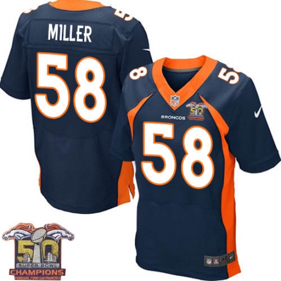 Men's Nike Denver Broncos 58 Von Miller Elite Navy Blue Alternate Super Bowl 50 Champions NFL Jersey