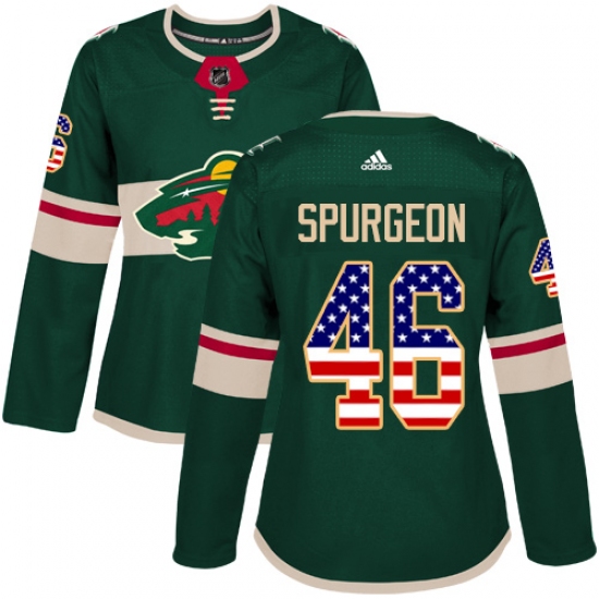 Women's Adidas Minnesota Wild 46 Jared Spurgeon Authentic Green USA Flag Fashion NHL Jersey