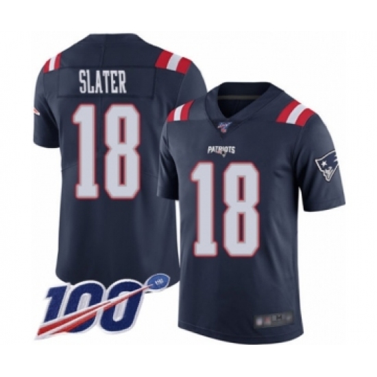 Men's New England Patriots 18 Matthew Slater Limited Navy Blue Rush Vapor Untouchable 100th Season Football Jersey