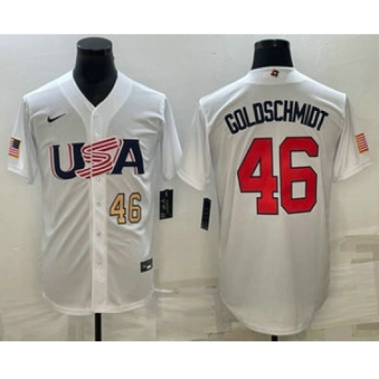 Mens USA Baseball 46 Paul Goldschmidt Number 2023 White World Baseball Classic Stitched Jersey