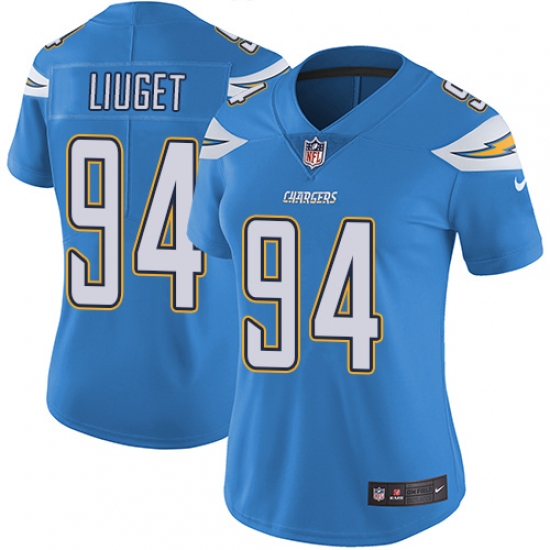 Women's Nike Los Angeles Chargers 94 Corey Liuget Electric Blue Alternate Vapor Untouchable Limited Player NFL Jersey