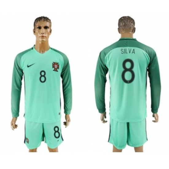 Portugal 8 Silva Away Long Sleeves Soccer Country Jersey