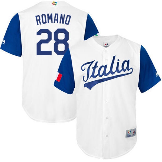 Men's Italy Baseball Majestic 28 Jordan Romano White 2017 World Baseball Classic Replica Team Jersey