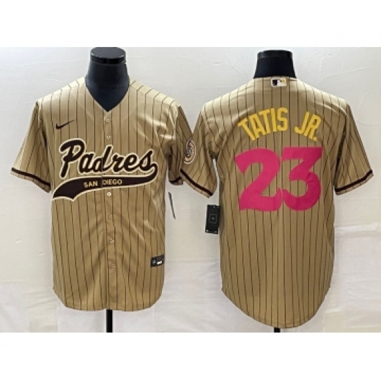 Men's San Diego Padres 23 Fernando Tatis Jr Tan NEW 2023 City Connect Cool Base Stitched Jersey