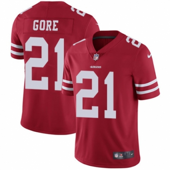 Youth Nike San Francisco 49ers 21 Frank Gore Red Team Color Vapor Untouchable Limited Player NFL Jersey