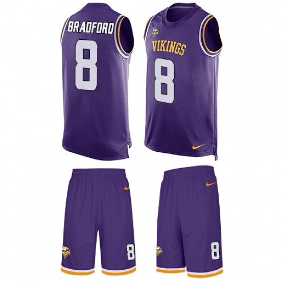 Men's Nike Minnesota Vikings 8 Sam Bradford Limited Purple Tank Top Suit NFL Jersey