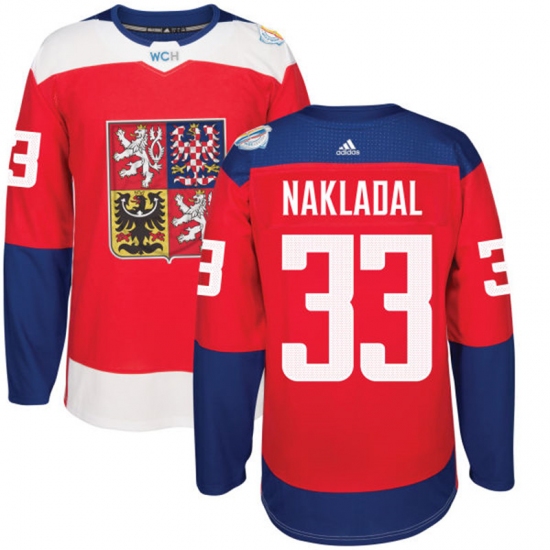 Men's Adidas Team Czech Republic 33 Jakub Nakladal Authentic Red Away 2016 World Cup of Hockey Jersey