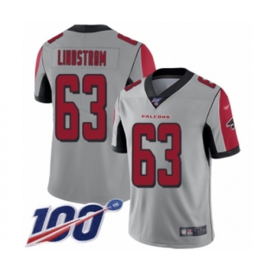 Youth Atlanta Falcons 63 Chris Lindstrom Limited Silver Inverted Legend 100th Season Football Jersey