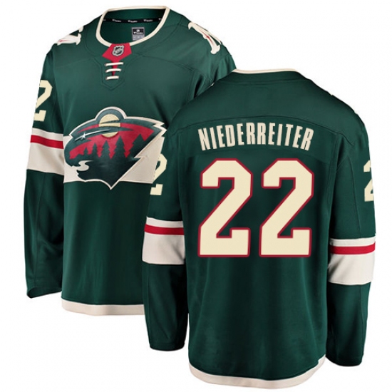 Men's Minnesota Wild 22 Nino Niederreiter Authentic Green Home Fanatics Branded Breakaway NHL Jersey