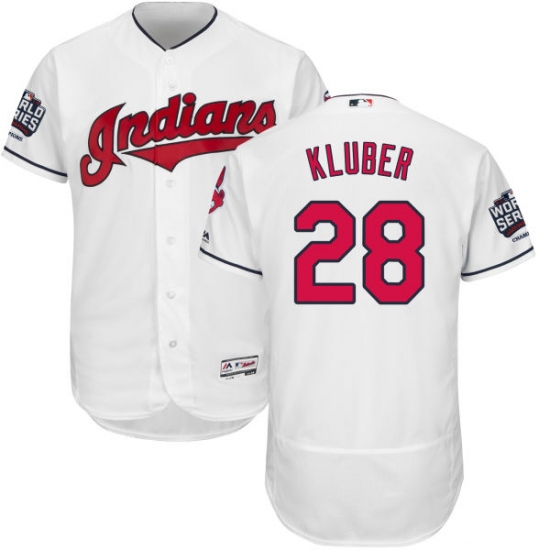 Men's Majestic Cleveland Indians 28 Corey Kluber White 2016 World Series Bound Flexbase Authentic Collection MLB Jersey