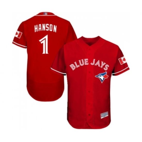 Men's Toronto Blue Jays 1 Alen Hanson Scarlet Alternate Flex Base Authentic Collection Alternate Baseball Jersey