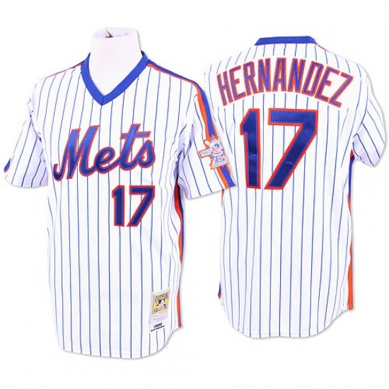 Men's Mitchell and Ness New York Mets 17 Keith Hernandez Authentic White/Blue Strip Throwback MLB Jersey