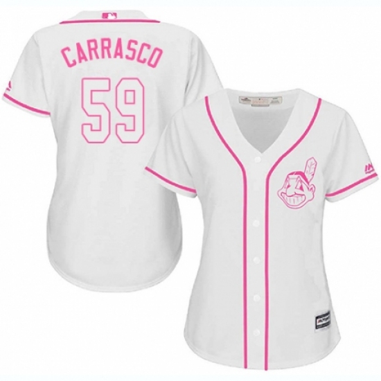 Women's Majestic Cleveland Indians 59 Carlos Carrasco Replica White Fashion Cool Base MLB Jersey