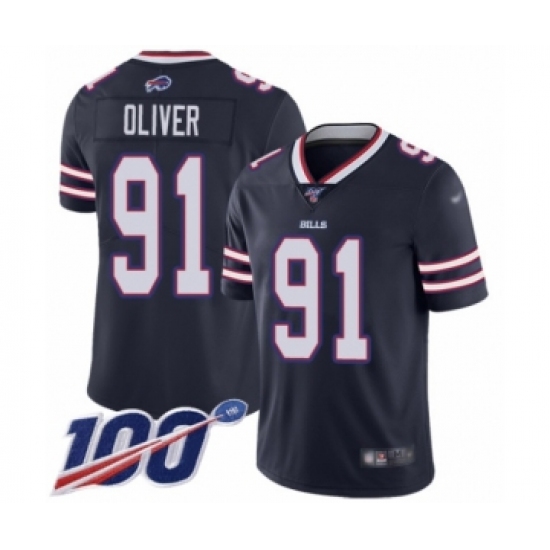 Youth Buffalo Bills 91 Ed Oliver Limited Navy Blue Inverted Legend 100th Season Football Jersey