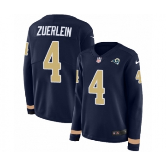 Women's Nike Los Angeles Rams 4 Greg Zuerlein Limited Navy Blue Therma Long Sleeve NFL Jersey