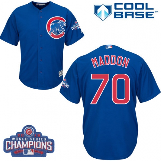 Youth Majestic Chicago Cubs 70 Joe Maddon Authentic Royal Blue Alternate 2016 World Series Champions Cool Base MLB Jersey