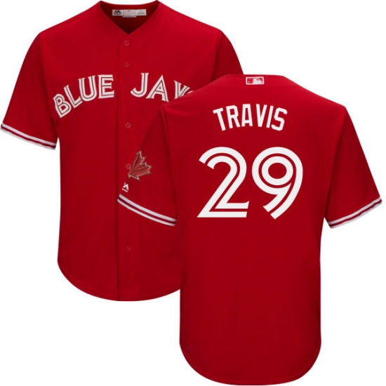 Youth Majestic Toronto Blue Jays 29 Devon Travis Replica Scarlet Alternate MLB Jersey