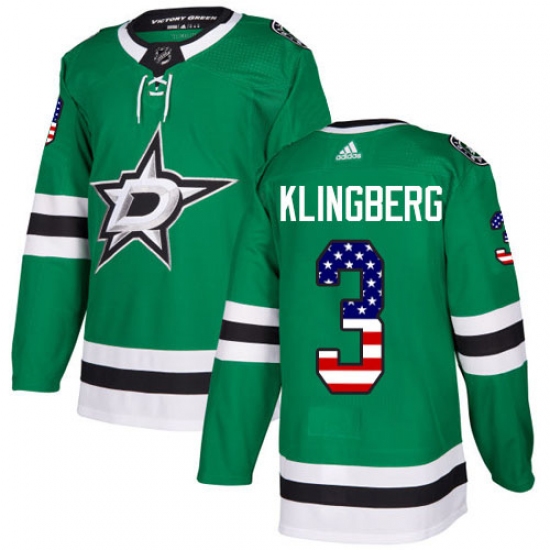 Men's Adidas Dallas Stars 3 John Klingberg Authentic Green USA Flag Fashion NHL Jersey