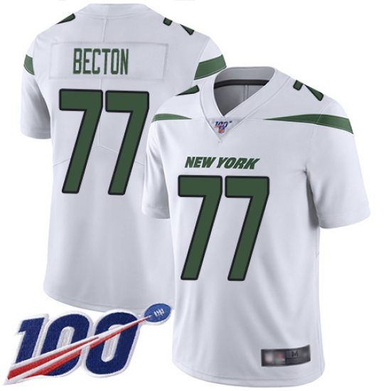 Men's New York Jets 77 Mekhi Becton White Stitched 100th Season Vapor Untouchable Limited Jersey