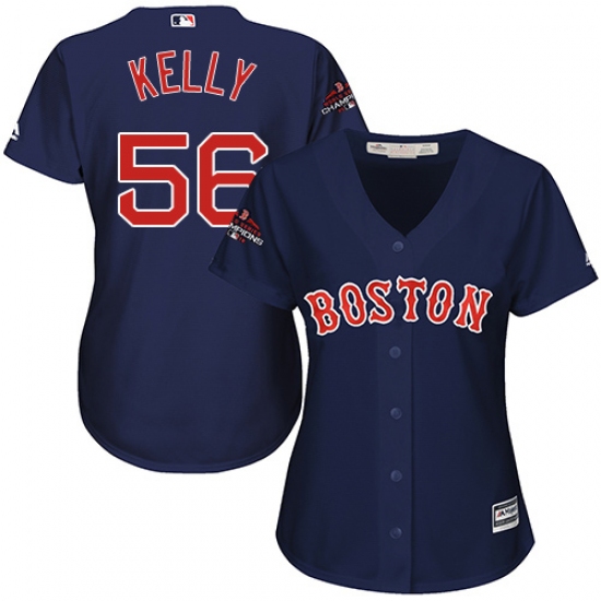 Women's Majestic Boston Red Sox 56 Joe Kelly Authentic Navy Blue Alternate Road 2018 World Series Champions MLB Jersey