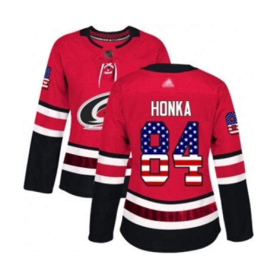 Women's Carolina Hurricanes 84 Anttoni Honka Authentic Red USA Flag Fashion Hockey Jersey