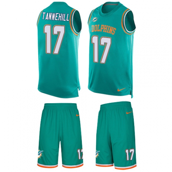 Men's Nike Miami Dolphins 17 Ryan Tannehill Limited Aqua Green Tank Top Suit NFL Jersey