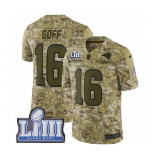 Men's Nike Los Angeles Rams 16 Jared Goff Limited Camo 2018 Salute to Service Super Bowl LIII Bound NFL Jersey