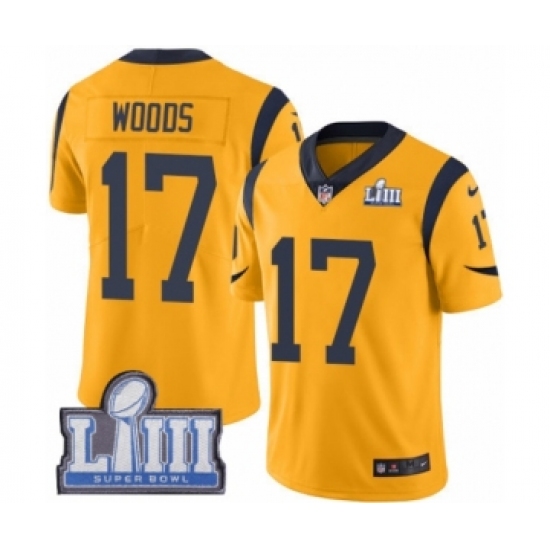 Youth Nike Los Angeles Rams 17 Robert Woods Limited Gold Rush Vapor Untouchable Super Bowl LIII Bound NFL Jersey