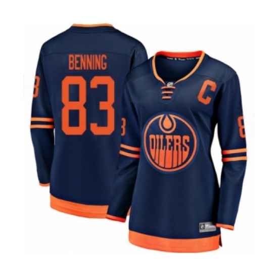 Women's Edmonton Oilers 83 Matt Benning Authentic Navy Blue Alternate Fanatics Branded Breakaway Hockey Jersey