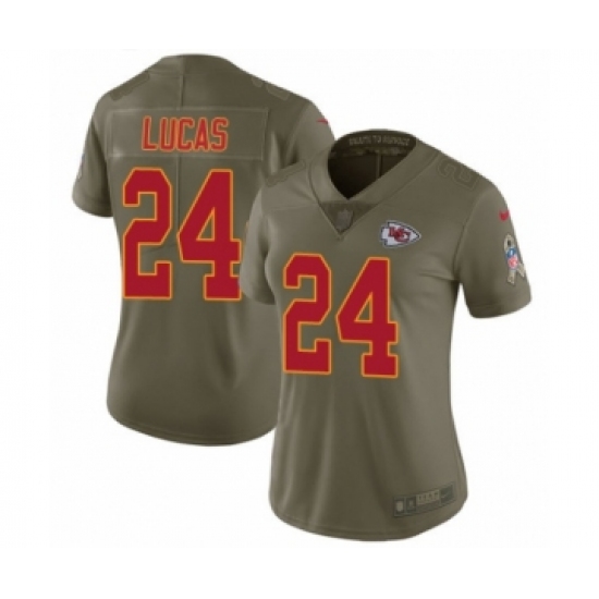 Women's Nike Kansas City Chiefs 24 Jordan Lucas Limited Olive 2017 Salute to Service NFL Jersey