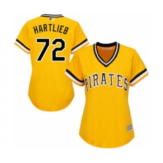Women's Pittsburgh Pirates 72 Geoff Hartlieb Authentic Gold Alternate Cool Base Baseball Player Jersey