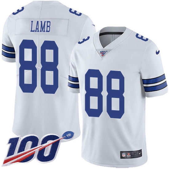 Men's Dallas Cowboys 88 CeeDee Lamb White Stitched 100th Season Vapor Untouchable Limited Jersey