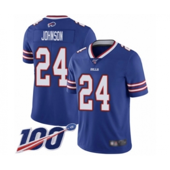 Men's Buffalo Bills 24 Taron Johnson Royal Blue Team Color Vapor Untouchable Limited Player 100th Season Football Jersey