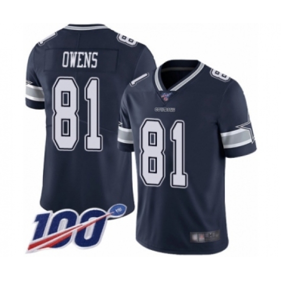 Men's Dallas Cowboys 81 Terrell Owens Navy Blue Team Color Vapor Untouchable Limited Player 100th Season Football Jersey